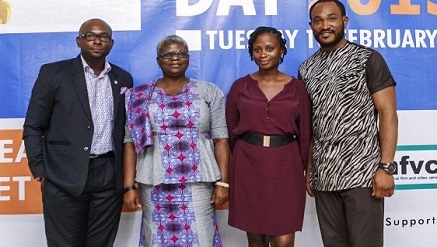 L-r): Sam Uche Anyamele, Nollywood Actor, Patricia Bala, director-general, National Film and Video Censors Board, Seember Nyager, chief executive officer, Homevida, Nollywood Actor, Blossom Chukwuyekwu at the commemoration of the 2015 Safer Internet Day organised by Google, NFVCB and Homevida.  ‎